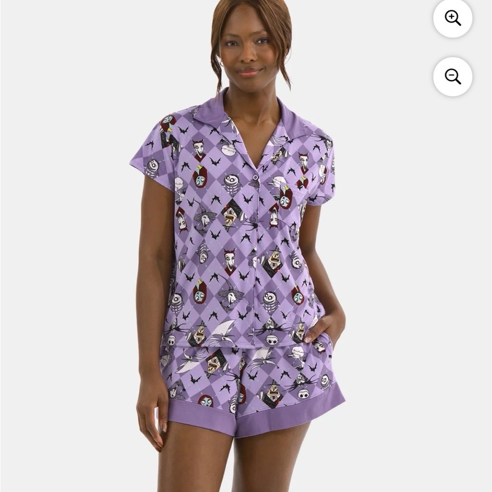 Disney Women's Nightmare Before Christmas Printed Notched Top and Shorts Pajama